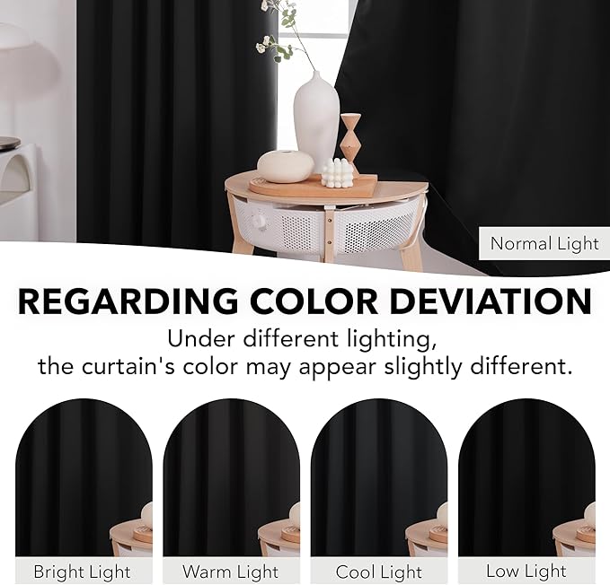 Deconovo Blackout Curtains, Thermal Insulated, W52 x L45 2 Panels, Back Tab, Machine Washable, Room-Darkening Drapes for Bedroom/Living Room Black