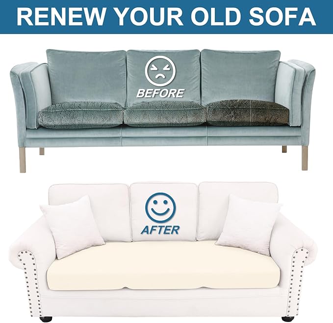 Smiry Printed Couch Cushion Covers, Stretch Soft Couch Covers for Sofa, Washable Non-Slip Sofa Slipcover Furniture Protector for Indoor and Outdoor (2 Pack, Cream)
