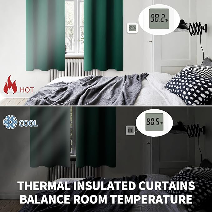 BGment Green Blackout Curtains 63 Inch Length 2 Panels Set, Grommet Thermal Insulated Room Darkening Curtains for Bedroom, Each 46 x 63 Inch
