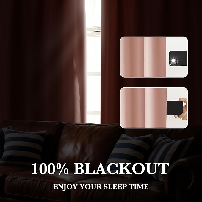 RYB HOME 100% Blackout Short Curtains for Small Window, Thermal Insulated Total Room Darkening Noise Reducing Curtains for Kitchen Bathroom Basement, 42 inches Wide by 36 inches Long, Peach Pink
