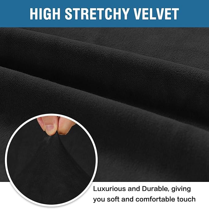 H.VERSAILTEX Stretch Velvet Sofa Covers for 3 Cushion Couch Covers Furniture Protector Soft with Non Slip Elastic Bottom, Crafted from Thick Comfy Rich Velour (Large Sofa 90"-97", Black)