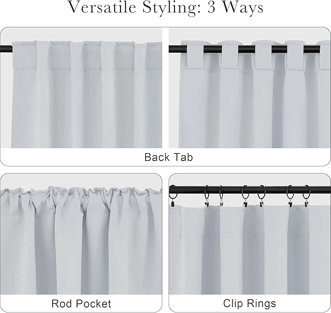 Pony Dance Blackout Curtains Thermal Insulated Window Treatment Panels Room Darkening Shade Drapes for Living Room Back Tab/Rod Pocket Bedroom Draperies, 34 x 63 Inch, Greyish White, 2 Panels