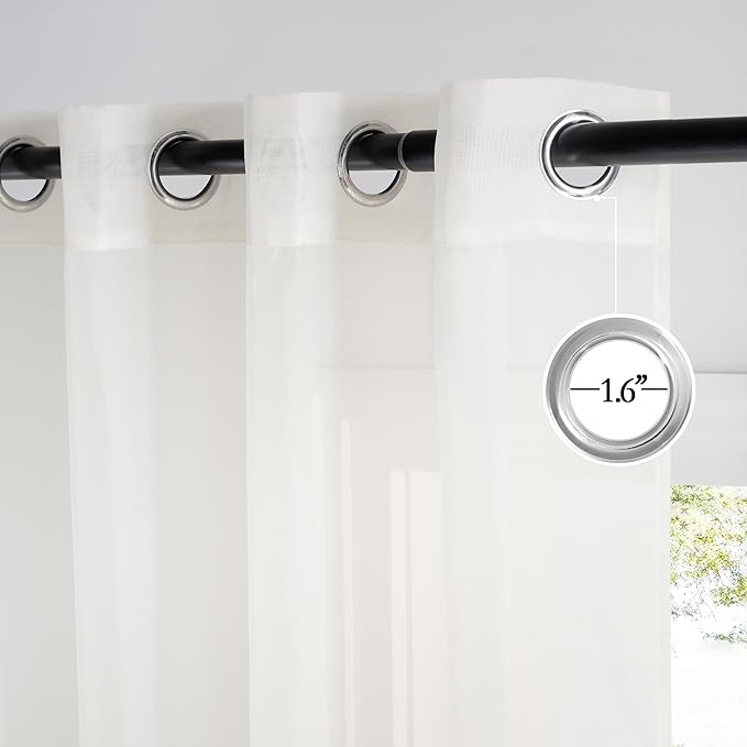 NICETOWN Sheer Curtains for Living Room 96 inches Long, Grommet Casual Style Airy & Breathable with Light Filtering Drapes for Bedroom/Living Room, W54 x L96, Natural, 2 Panels