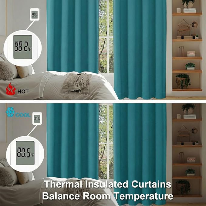 Simplebrand Ava Teal Short Blackout Curtains for Bedroom 54 Inches Long 2 Panels Set, Solid Thermal Insulated, Energy Saving Window Treatment Curtains Blackout Drapes, W40 x L54 Inch
