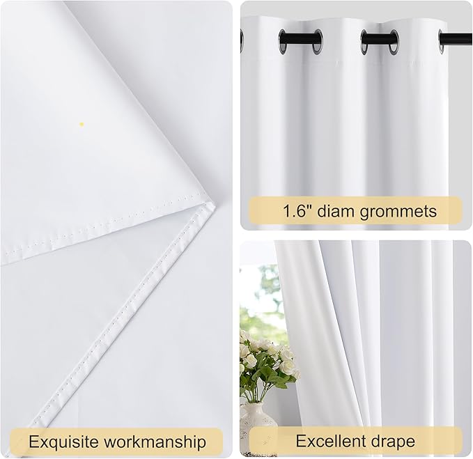 NICETOWN White Blackout Curtains 84 inches Long, Grommet 100% Blackout Window Treatments Heat Blocking Thermal Drapes for Bedroom/Living Room, W46 x L84, 2 Panels