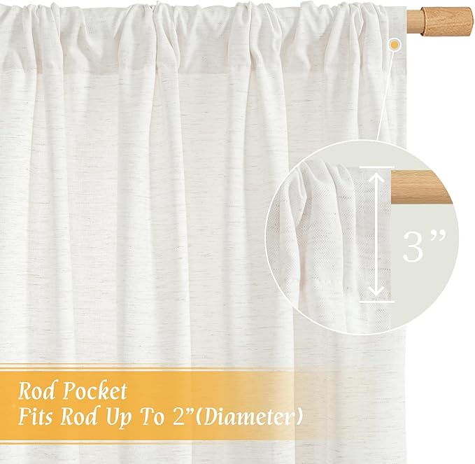 LAMIT Light Filtering 63 inch Length Linen Curtains, Soft Linen Textured Rod Pocket Neutral Boho Drapes Window Treatment Panels for Living Room/Bedroom, 2 Panels Set, 52 x 63 Inch, Ivory White