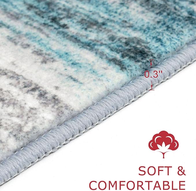 KOZYFLY Runner Rug 3x10 Modern Ombre Runners for Hallways, Washable Rugs for Bedroom Non-Slip Soft Stain Resistant Striped, Print Blue Abstract Carpet for Living/Laundry/Kid Room