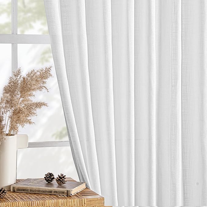 MIULEE White Linen Curtains 94 Inch Long 2 Panels for Bedroom Living Room, Soft Thick Linen Textured Back Tab Window Drapes Semi Sheer Light Filtering Rod Pocket Modern Farmhouse Decor