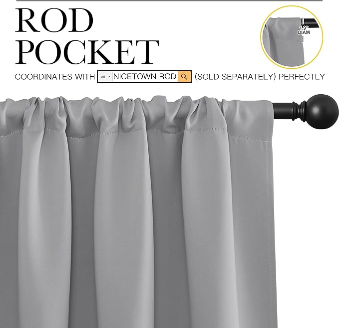 NICETOWN RV Blackout Curtains for Camper Windows, Short Room Darkening Curtains for Kitchen, Home Decoration Thermal Insulated Rod Pocket Drapes for Small Windows (Silver Grey, 2 Panels, W42 x L36)