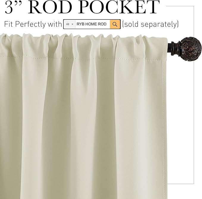 RYB HOME Basement Bathroom Kitchen Cafe Privacy Curtains, Short Insulating Light UV Heat Blocking Privacy Curtain Tiers for Laundry Room, Width 34 by Length 30, Beige, 2 Panels