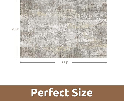 6 x 9 Area Rugs for Living Room, Machine Washable Non Slip Rug Ultra Soft Low Pile Indoor Carpet Modern Abstract Rugs for Bedroom Office Room Dining Room Beside, Beige