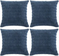 Fancy Homi 4 Packs Dusty Blue Decorative Throw Pillow Covers 22x22 Inch for Living Room Couch Bed Sofa, Rustic Farmhouse Boho Home Decor, Soft Plush Striped Corduroy Square Cushion Case 55x55 cm