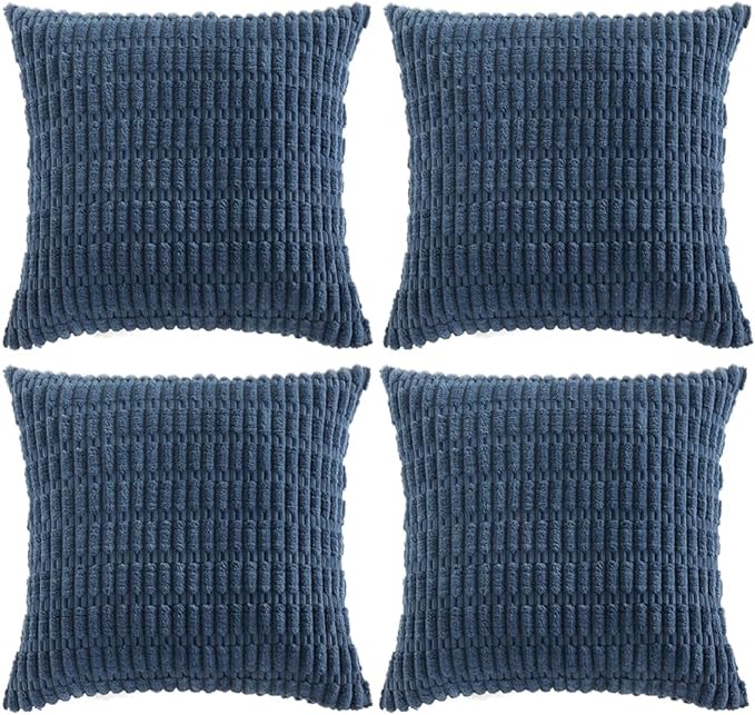 Fancy Homi 4 Packs Dusty Blue Decorative Throw Pillow Covers 26x26 Inch for Living Room Couch Bed Sofa, Rustic Farmhouse Boho Home Decor, Soft Plush Striped Corduroy Square Cushion Case 66x66 cm
