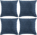 Fancy Homi 4 Packs Dusty Blue Decorative Throw Pillow Covers 26x26 Inch for Living Room Couch Bed Sofa, Rustic Farmhouse Boho Home Decor, Soft Plush Striped Corduroy Square Cushion Case 66x66 cm