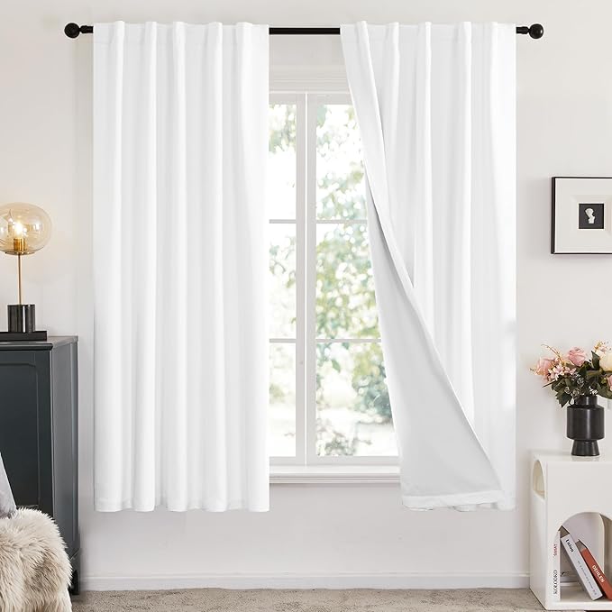 Deconovo Blackout Curtains for Bedroom & Nursery, Thermal Insulated Drapes, Back Tab & Rod Pocket, Noise Reducing, Energy Saving Room Darkening for Living Room White 42W x 63L Inch