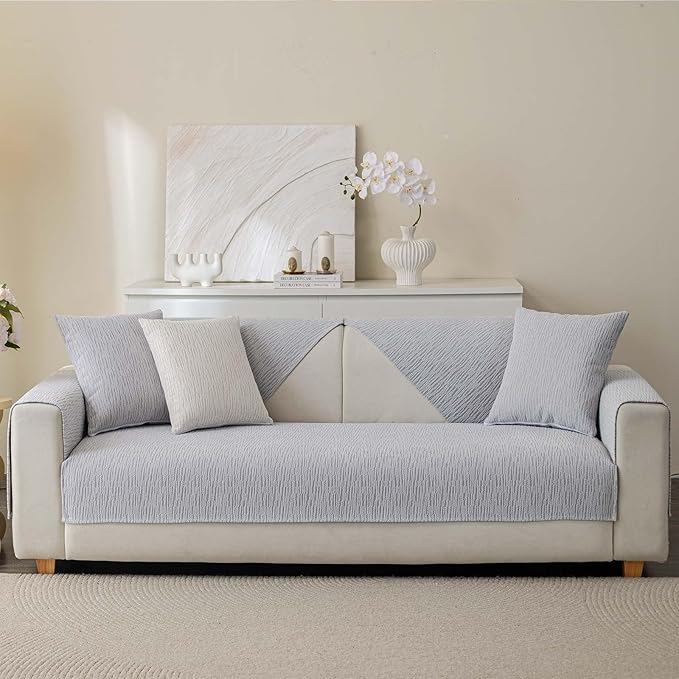 Soft Waterproof Chenille Cover Washable, Non Slip Sectional Sofa Covers for 3 Cushion Couch Sofa L Sharped Sofa Slipcover for Pets, Furniture Protector (1 PCS 27"x27" Light Grey)