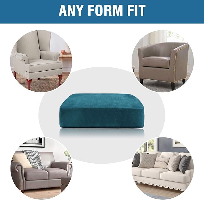 H.VERSAILTEX Velvet Stretch Couch Cushion Cover Plush Cushion Slipcover for Chair Loveseat Sofa Cushion Furniture Protector Seat Cushion Sofa Cover (3 Piece Sofa Cushion Covers, Deep Teal)