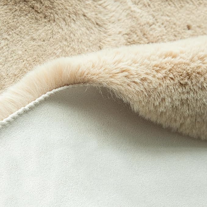 ORINOVA Camel Washable Shag Area Rugs for Living Room Small Plush Faux Bunny Shaggy Fur Round Rugs 4ft Cute Room Nursery Rug