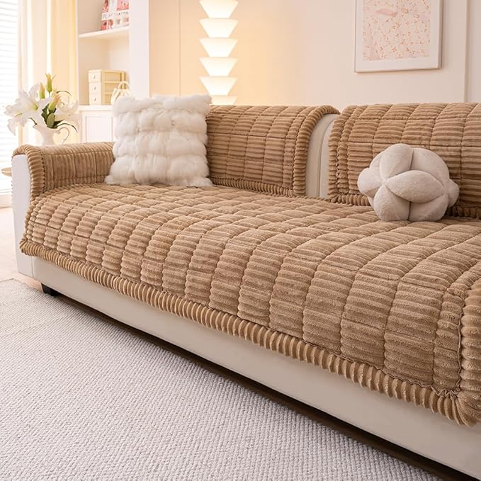 Couch Cover for Dogs Washable, Fuzzy Pet Couch Covers for 3 Cushion Sofa Pet Friendly, Non Slip Sofa Cover (Light Brown, 35" x 70.9"/90 x 180cm)