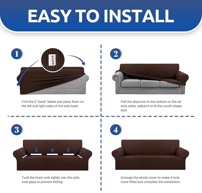 KEKUOU Stretch Loveseat Sofa Cover Slipcover,Couch Covers for 2 Cushion Couch Sofa (55"-78") Furniture Protector Sofa with Elastic Bottom for Kids,Dog. Jacquard Small Checked (Medium,Chocolate)
