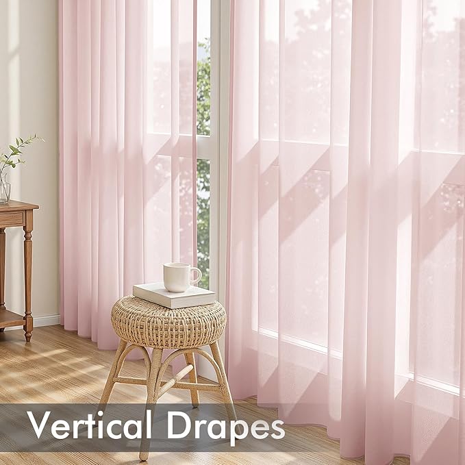 MIULEE Blush Pink Sheer Curtains 90 Inches Long, 4 Panels Set, Light Filtering Rod Pocket Voile Drapes for Living Room and Bedroom, Airy Soft Fabric Window Treatments, 42 x 90 Inches