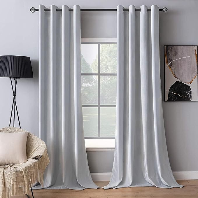 MIULEE 2 Pieces Greyish White Velvet Curtains Exquisite & Elegant Grommet Thermal Soundproof Room Darkening Light Blocking Drapes for Living Room Bedroom 52 x 96 Inch Length