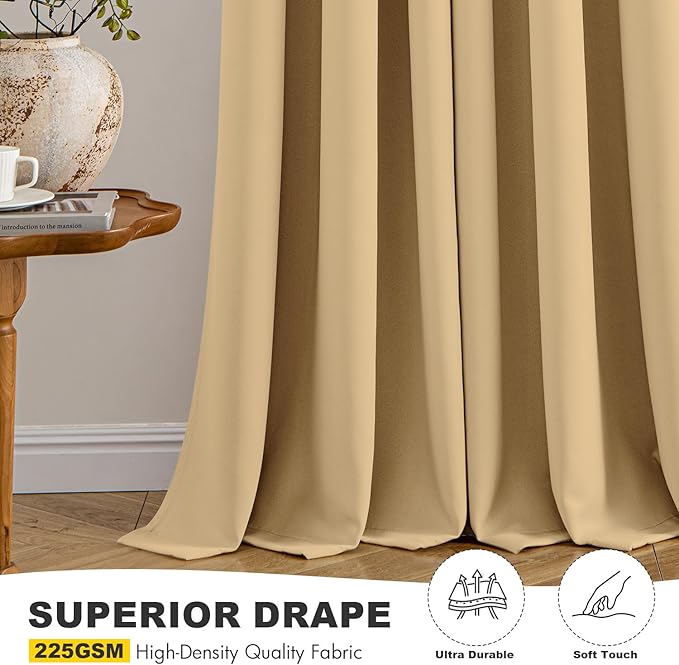 MIULEE Gold Blackout Curtains for Bedroom Living Room 84 Inches Long 2 Panels, Thermal Insulated Room Darkening Drapes Solid Grommet Noise Reduction Light Blocking Window Treatments 40x84 Inch
