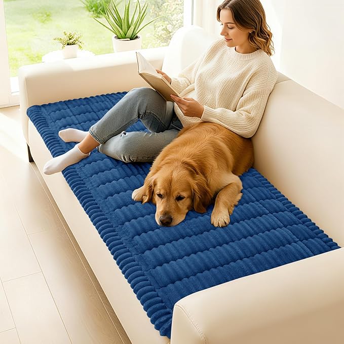 hyha Couch Covers for Dogs Washable, Non Slip Plush Dog Sofa Protectors, Fuzzy Pet Couch Covers for 3 Cushion Sofa Pet Friendly (Navy Blue, 27.6" x 47")