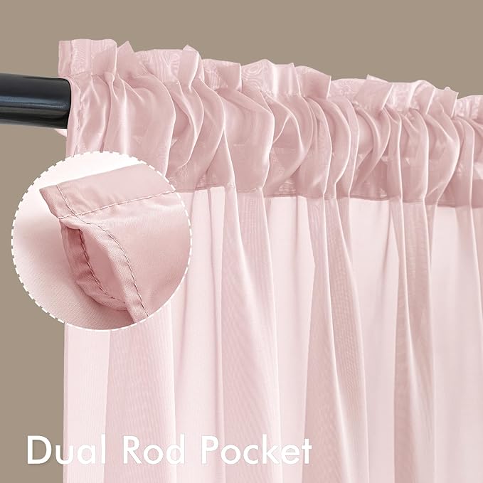 MIULEE Blush Pink Sheer Curtains 84 Inches Long, 4 Panels Set, Light Filtering Rod Pocket Voile Drapes for Living Room and Bedroom, Airy Soft Fabric Window Treatments, 42 x 84 Inches