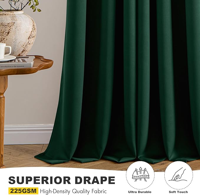 MIULEE Hunter Green Blackout Curtains - Thermal Insulated Bedroom Curtains Room Darkening Drapes for Living Room Kitchen Christmas Grommet Top Window Treatment, 40 x 45 Inches Long, 2 Panels
