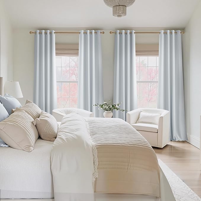 NICETOWN Room Darkening Draperies Curtains Panels, 2 Panels Greyish White W52 x L96