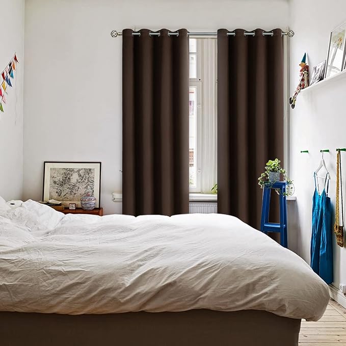 BGment Blackout Curtains for Bedroom - Grommet Thermal Insulated Room Darkening Curtains for Living Room, Set of 2 Panels (52 x 95 Inch, Brown)