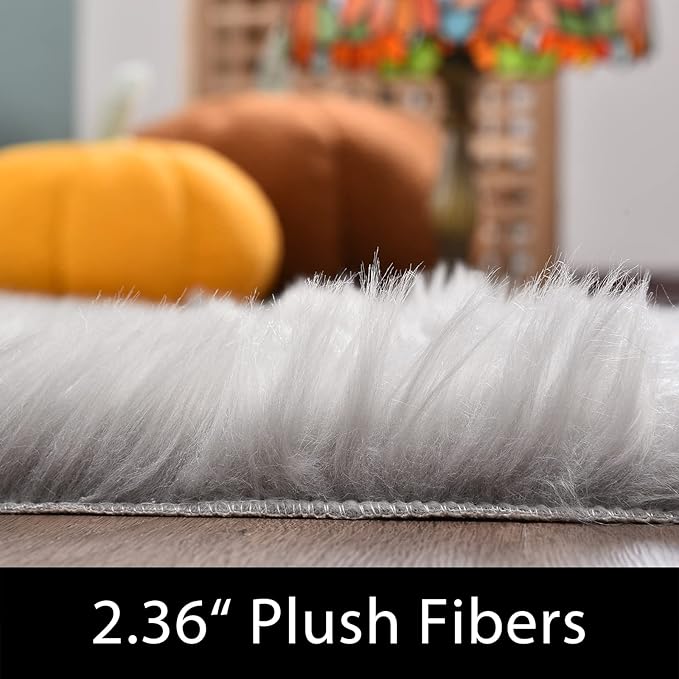 Latepis Grey Fluffy Rugs for Bedroom Rug Runner 2x5 Faux Sheepskin Fur Furry Rug for Living Room Home Décor Sofa Cushion, Runner