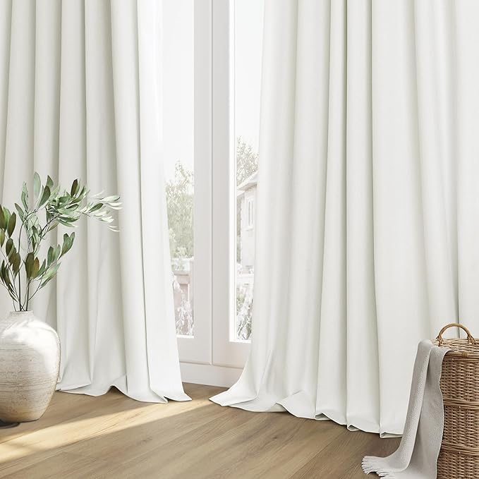 Guken Ivory Linen 100% Blackout Curtains 84 Inch Length 2 Panels Set for Living Room Bedroom Back Tab Thermal Insulated Black Out Linen Drapes Room Darkening Window Curtains 40 Inches Wide
