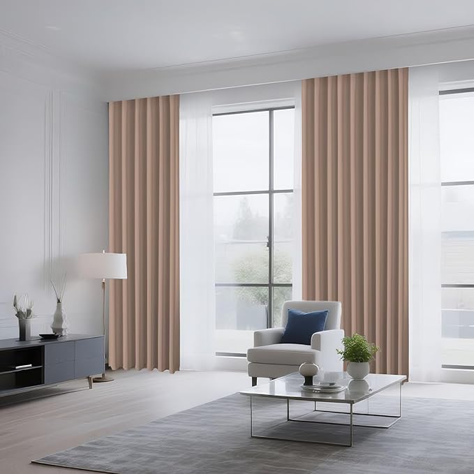 CUCRAF Khaki Blackout Curtains 96 inch Length 2 Panels Set, Rod Pocket Room Darkening Drapes for Bedroom Living Room, Insulated Thermal Light Blocking Window Curtain (W52 x L96 Inch)