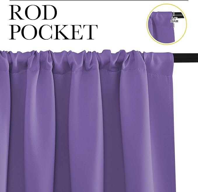 NICETOWN Blackout Curtains for Living Curtains, Lilac Purple, 2 Panels, 42 by 72, Room Darkening Window Curtain Panels, Easy-Care Solid Thermal Insulated Draperies/Drapes for Daughter Room