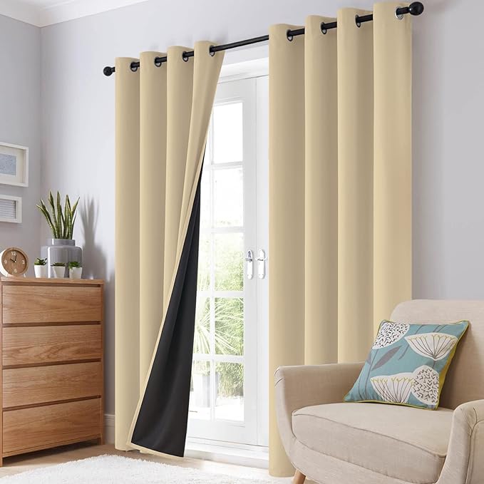 SimpleHome 100% Blackout Curtains for Bedroom,Thermal Insulated Grommet Window Drapes Room Darkening Beige Curtains for Living Room with Black Back,42 x 84 Inch,2 Panels