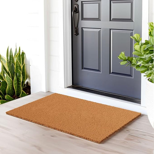 Barnyard Designs Natural Coco Coir Heavy Duty Backing Doormat - Large Cute Non-Slip Front Door Welcome Mat for Outside Entrance or Porch Entry, Brown (24x36, Plain Brown)