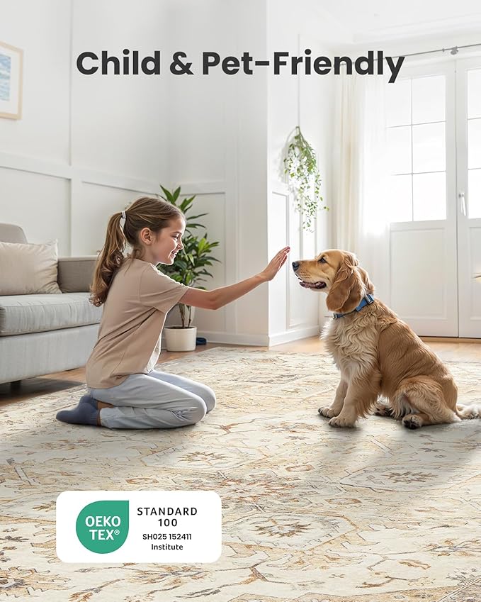AMADA HOMEFURNISHING 2'6"x10' Washable Area Rug, Low-Profile Entryway Rug with Non-Slip Backing & Durable Edge Binding, Vintage Rug Pattern, Small Rugs for Entryway, Kitchen & Living Room