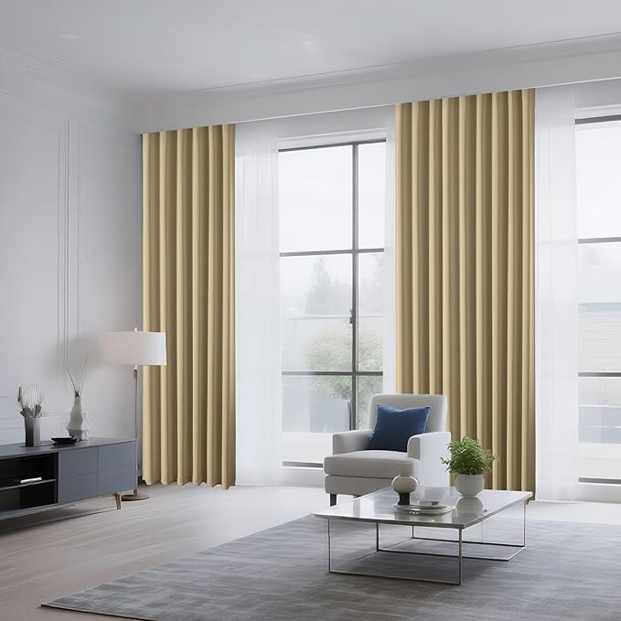 CUCRAF Beige Blackout Curtains 54 inch Length 2 Panels Set, Rod Pocket Room Darkening Drapes for Bedroom Living Room, Insulated Thermal Light Blocking Window Curtain (W52 x L54 Inch)