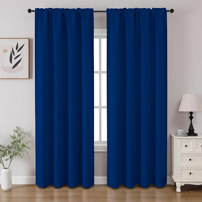 CUCRAF Royal Blue Blackout Curtains 84 inch Length 2 Panels Set, Rod Pocket Room Darkening Drapes for Bedroom Living Room, Insulated Thermal Light Blocking Window Curtain (W52 x L84 Inch)
