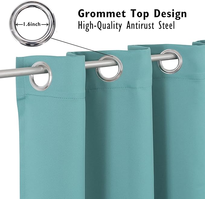 ChrisDowa Blackout Curtains 48 inches Long for Bedroom - 2 Panels Set Grommet Thermal Insulated Room Darkening Curtains for Living Room (Aqua, 42 x 48 Inch)