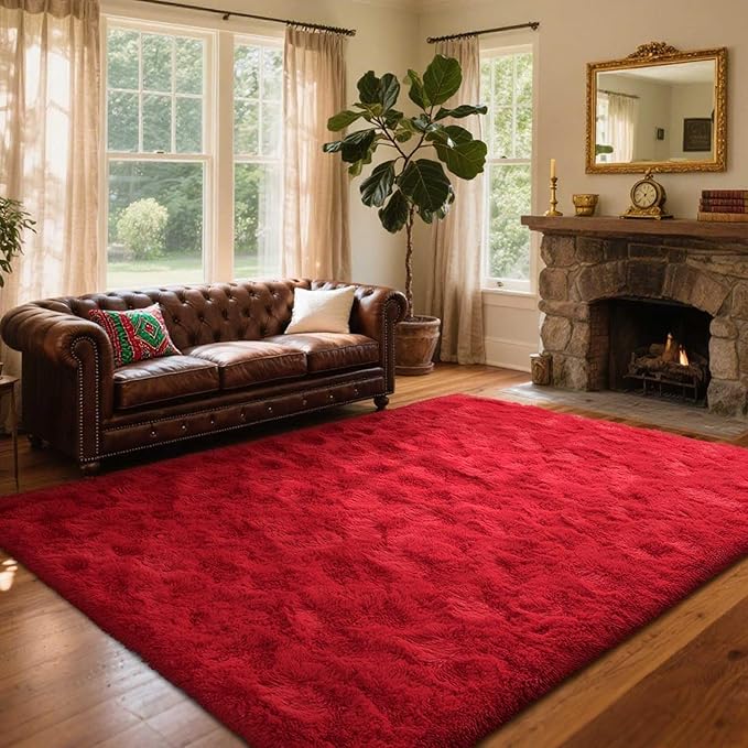 5x7 Ft Red Shag Rugs for Bedroom Living Room Decor, Ultra Soft Fluffy Furry Area Rug for Indoor Floor, Aesthetic Carpet for Home Nursery Dorm Decor