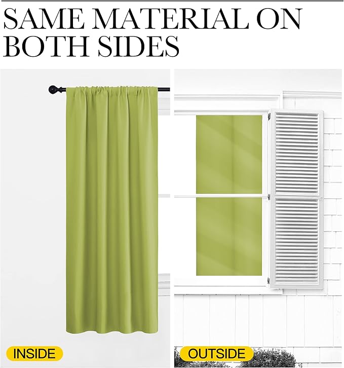 NICETOWN Blackout Curtains for Living Curtains, Fresh Green, 1 Pair, 34-inch W x 84-inch L, Home Decorations Thermal Insulated Solid Pole Top Blackout Drapes for Living Room