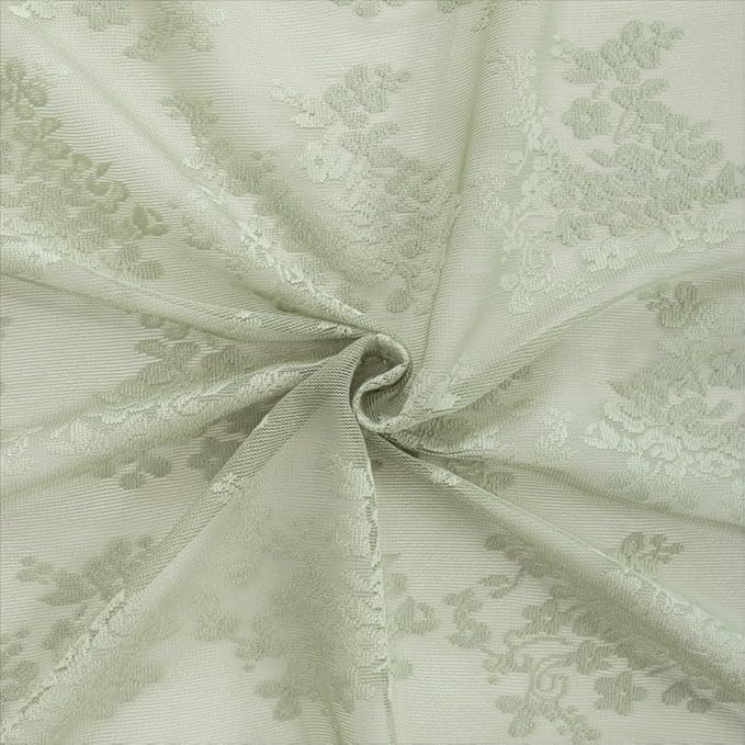 YJ YANJUN Vintage Lace Curtains 108 Inches Long-Victorian Floral Pattern Boho Sage Green Sheer Curtain Panels for Dining Room Living Room Big Windows and High Ceilings 2 Panels