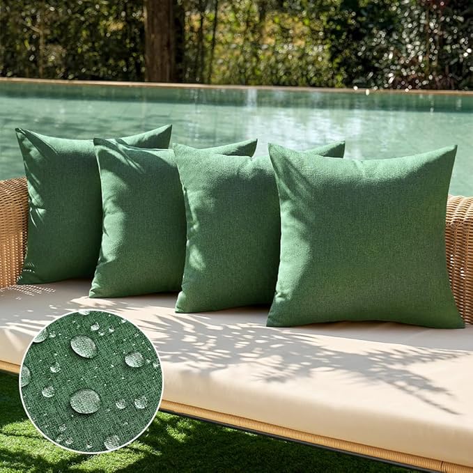 MIULEE Pack of 4 Decorative Throw Pillow Covers Linen Waterproof Pillow Covers Farmhouse Cushion Cases for Outdoor Patio Garden Tent Balcony Couch Sofa18x18 inch Dark Green