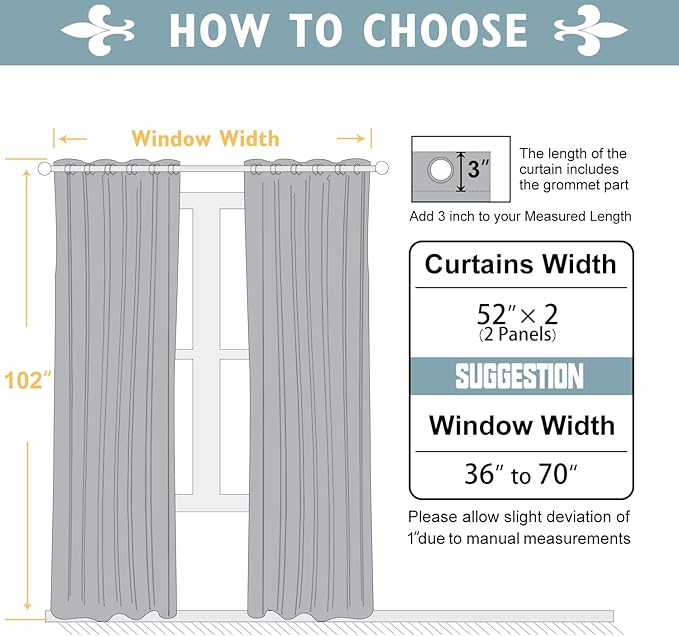 ChrisDowa 100% Blackout Curtains 102 inch Long for Bedroom with Black Liner, 2 Thick Layers Total Blackout Thermal Insulated Grommet Window Curtains 2 Panels Set (Light Grey, 52 x 102 Inch)