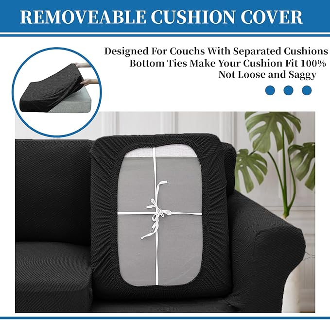 XINEAGE 2026 New 2 Pieces Chair Covers with Arms Super Stretch Chair Slipcover for Living Room Pet Dog Universal Slip Cover Anti Slip Armchair Furniture Protector (Black), 31"-46"(1 Cushion)