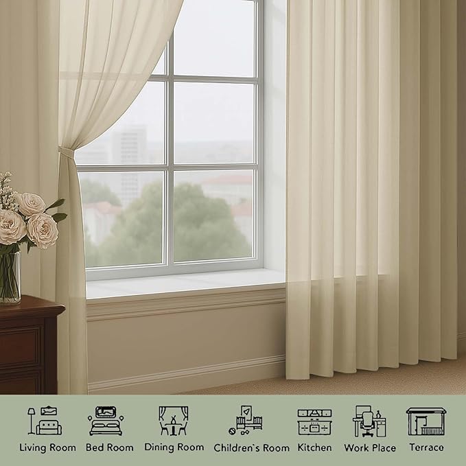 OWENIE Taupe Sheer Curtains 120 Inches Long 2 Panels Set, Airy Lightweight Sheer Taupe Curtains for Living Room Bedroom, Farmhouse Voile Filmy Rod Pocket Curtains Drapes, 2 Pcs, Each 59" Wx120 L Inch