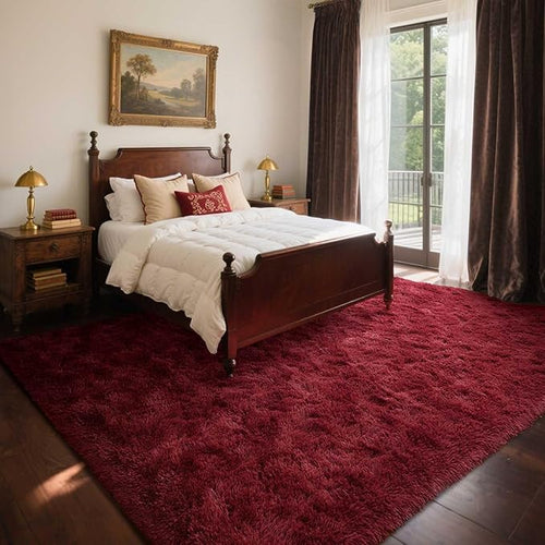 Area Rugs for Living Room, 5x7 Feet Soft Fluffy Shagg Plush Rug High Pile Large Indoor Modern Non-Slip Floor Carpet for Bedroom Nursery Girls Kids Home Room Dorm Decor Aesthetic Burgundy